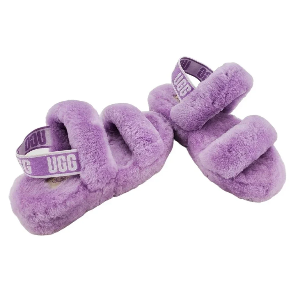 New UGG 6 Slippers Oh Yeah Womans Double Strap Sheep Fur Sandal Open Toe Shoes
